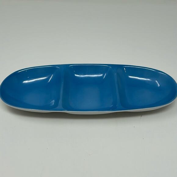 Vintage Legardo Tackett for Schmid  Blue 3 Section Divided Porcelain Relish Dish - Picture 3 of 13